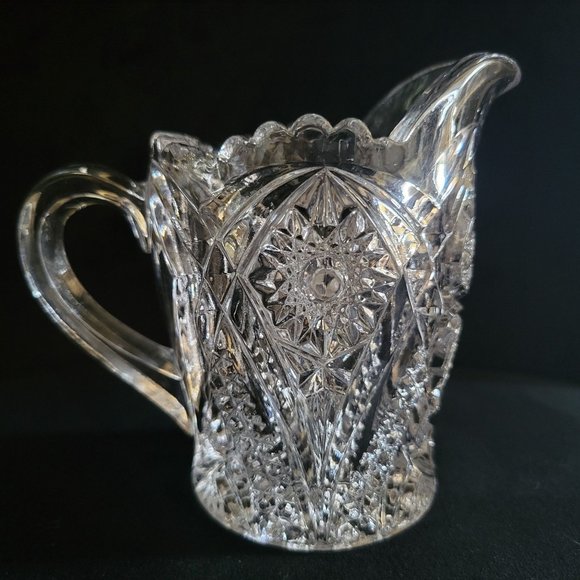 Vintage Pressed Glass Creamer Sawtooth Scalloped Rim, Small Glass Pitcher - Picture 1 of 6